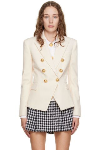Balmain - Beige Double Breasted Blazer | SSENSE