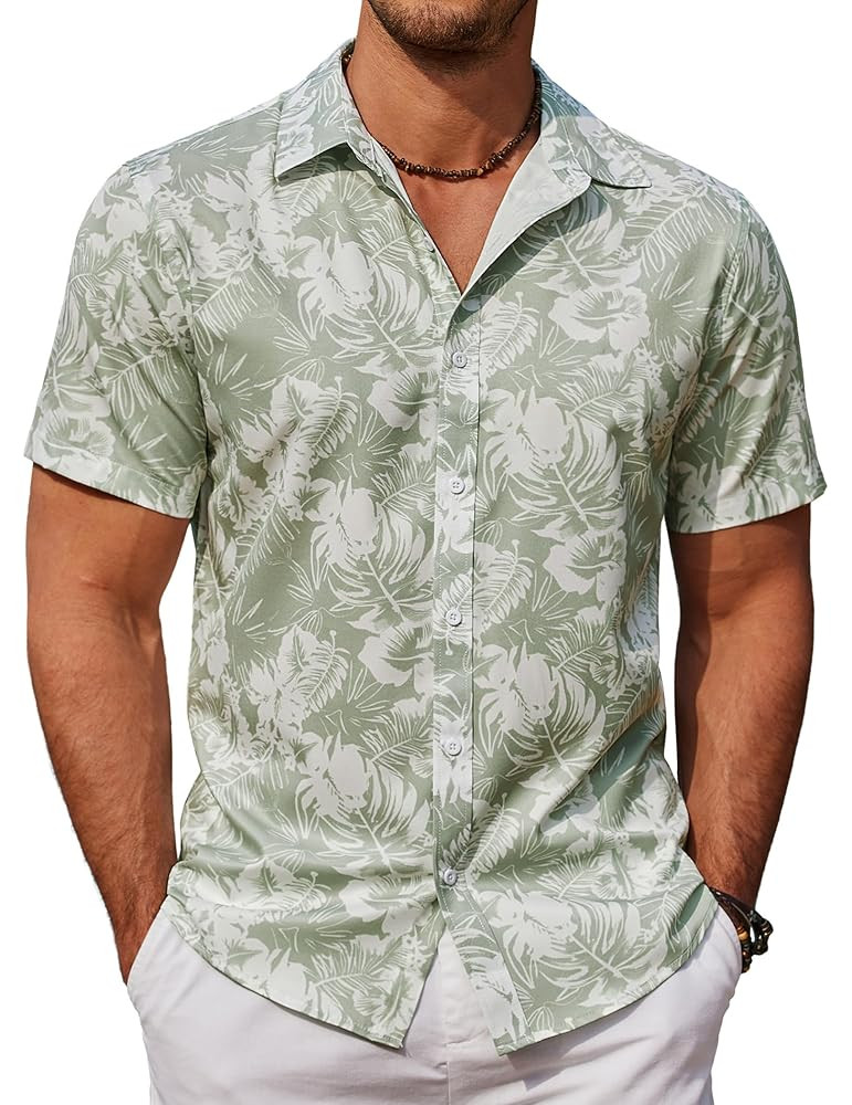 COOFANDY Mens Hawaiian Shirts Short Sleeve Button Down Aloha Shirt Casual Beach Clothes | Amazon (US)