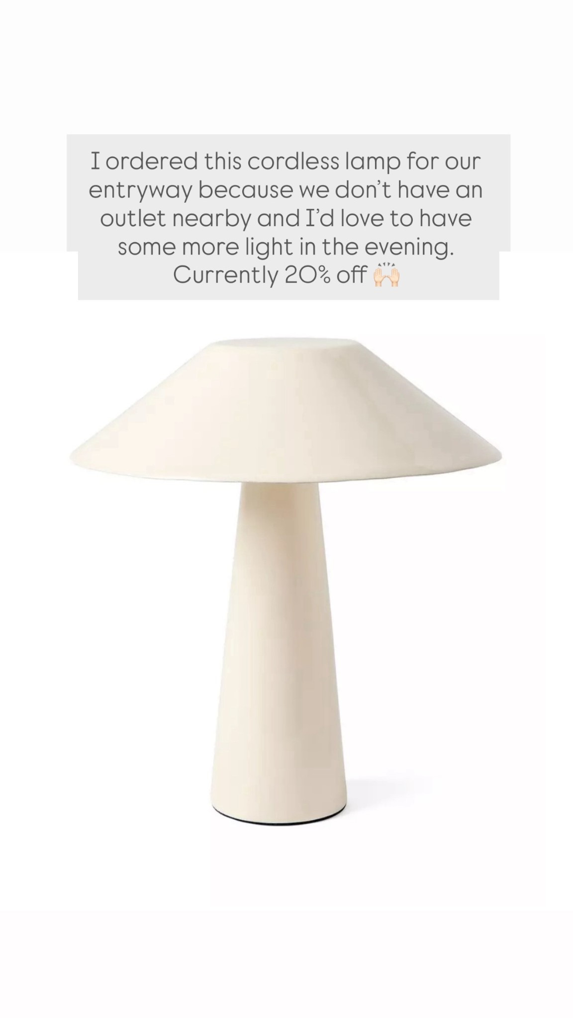 I ordered this cordless lamp for our entryway because we don’t have an outlet nearby and I’d love to have some more light in the evening. Currently toy 20% off!! 

#LTKHome #LTKSaleAlert #LTKSeasonal
