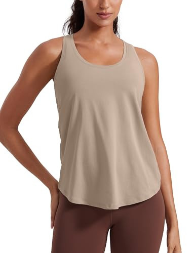 CRZ YOGA Pima Cotton Racerback Tank Tops for Women - Workout Athletic Casual Soft Scoop Neck Sleeveless Shirts Mortar Color X-Large | Amazon (US)
