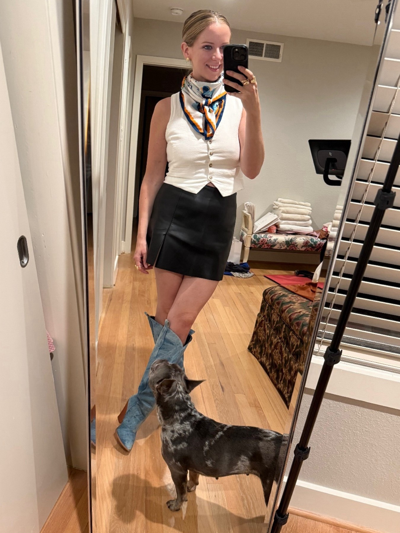 Thursday GNO! 🖤
Mix & Match styles and materials…
Vegan leather skort, button up linen vest, silk scarf, BASSO denim boots (on SALE for $79 on Basso.co - similar styles linked)! 



#LTKFindsUnder100 #LTKFestival #LTKSeasonal