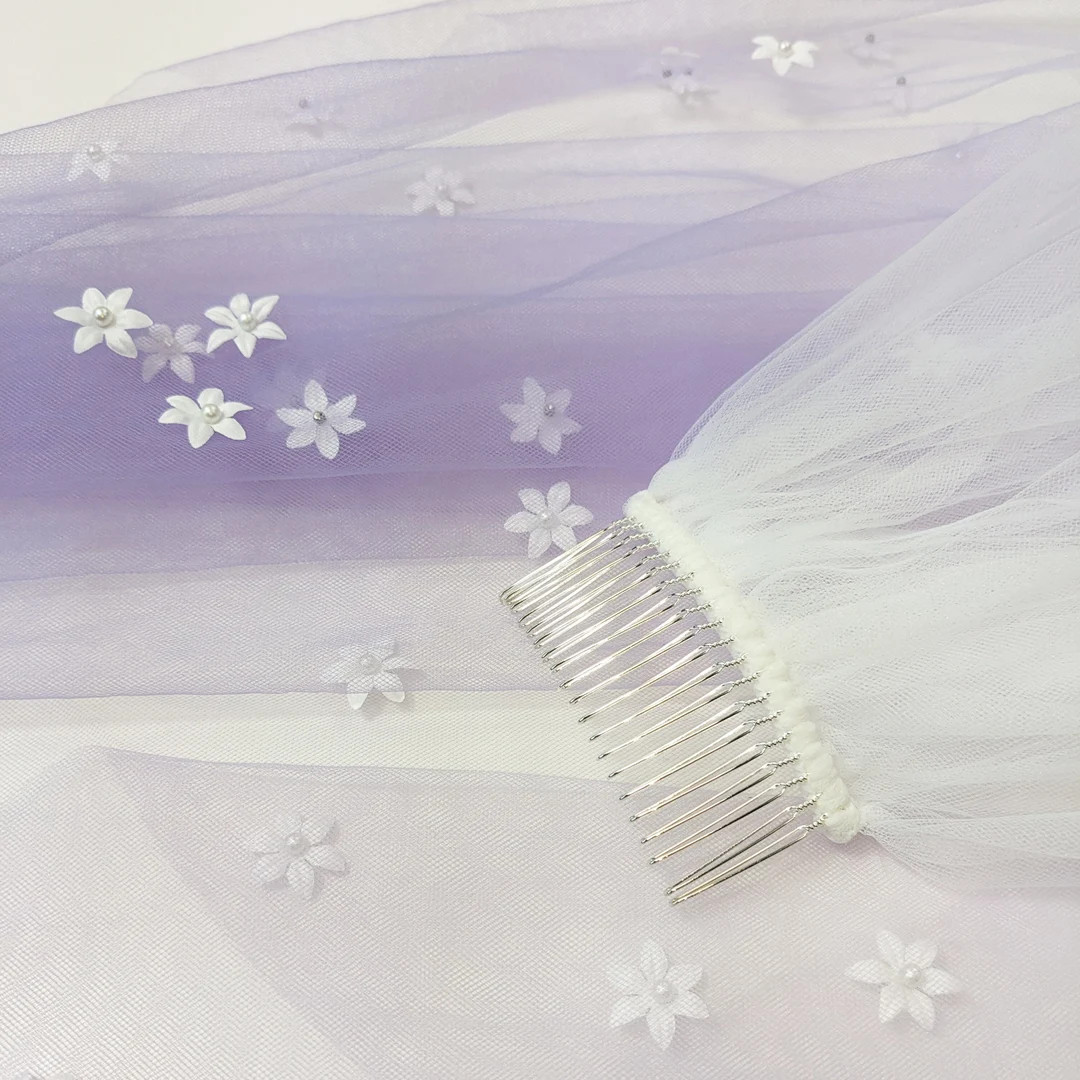 Levander Purple Ombre Wedding Veil With 3D Flowers, Pastel Purple Color Dip Dyed - Floral Gradien... | Etsy (US)