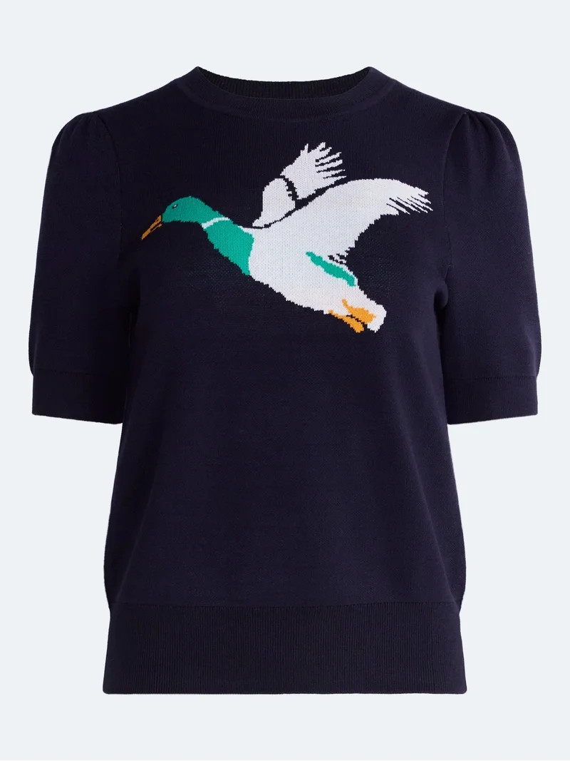 Free Assembly Women's and Women's Plus Crewneck Sweater with Short Puff Sleeves, Sizes XS-4X | Walmart (US)