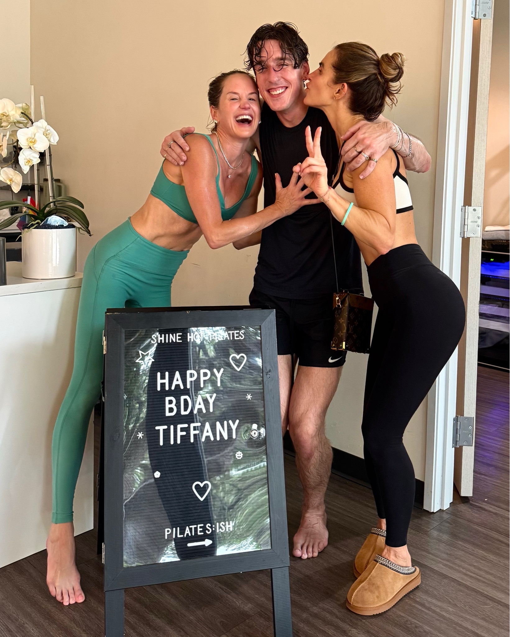 #wellnesswednesday for my bday sweat w adam & jen at @shinehotpilates making me feel extra loved today♥️🥵

& fyi can still use code: SSS for a free class at shine too (there’s 3 locations 2 in dallas 1 in plano) 

set i love & it comes in the best in the best color-ways! 

runs tts small top xs bottom 

+ linked my chic slippers & wellness must-haves below too! 
@Shop 437 

#LTKfitnessgoals #LTKBeauty #LTKActive