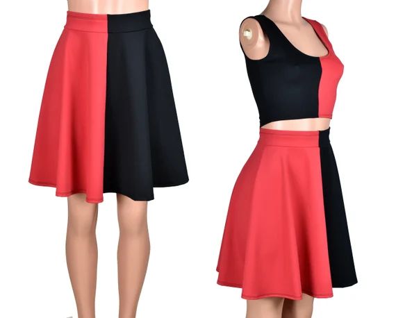SKIRT ONLY Black Red Flared Skater Skirt (Knee Length) Harley Quinn plus size xs s m l xl 2xl 3xl... | Etsy (US)