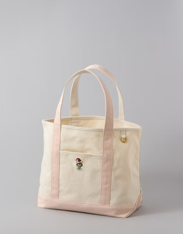 AE Cotton Canvas Holiday Grinch Tote Bag | American Eagle Outfitters (US & CA)