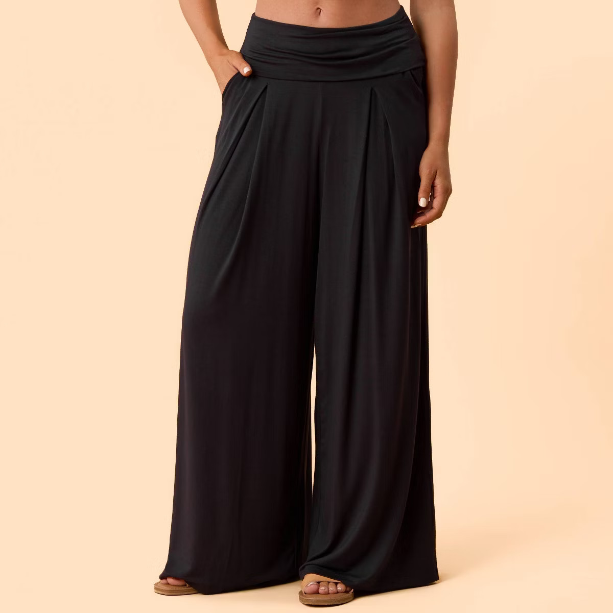 Blogilates Women's Homebody Foldover Wide Leg Pants - Black XS | Target