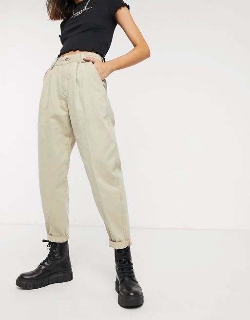 Bershka pleat top slouchy pants in camel | ASOS US