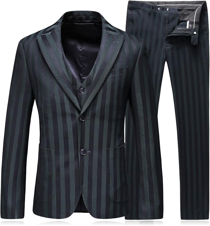 Mens 3 Piece Suit Slim Fit Stripe Tuxedo Blazer Pants Vest Set | Amazon (US)