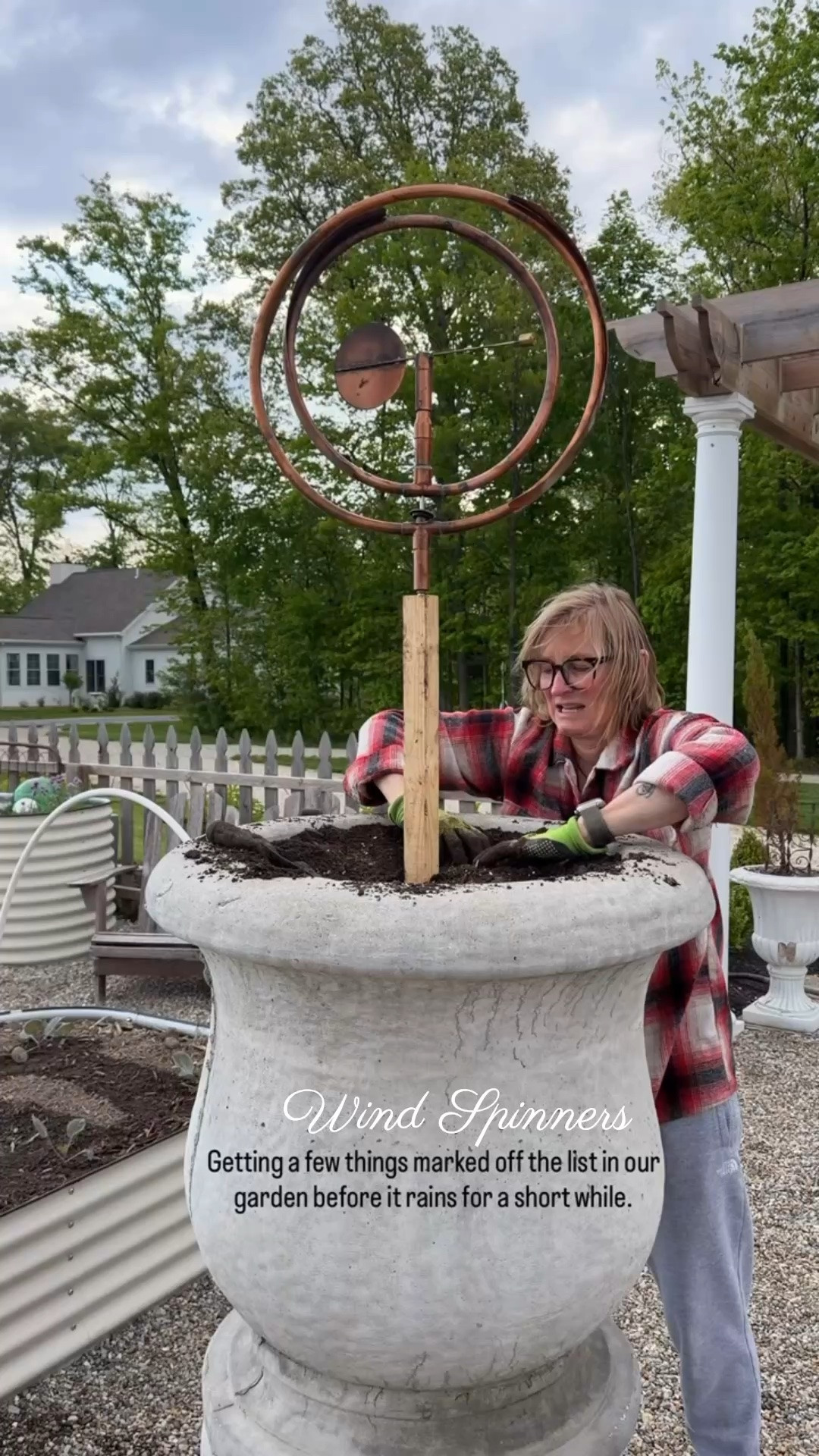 Our metal wind spinner is mounted in a large concrete planter in the middle of our garden as a centerpiece. We love the movement and how it catches your eye.

#LTKHome #LTKstorytime #LTKSeasonal