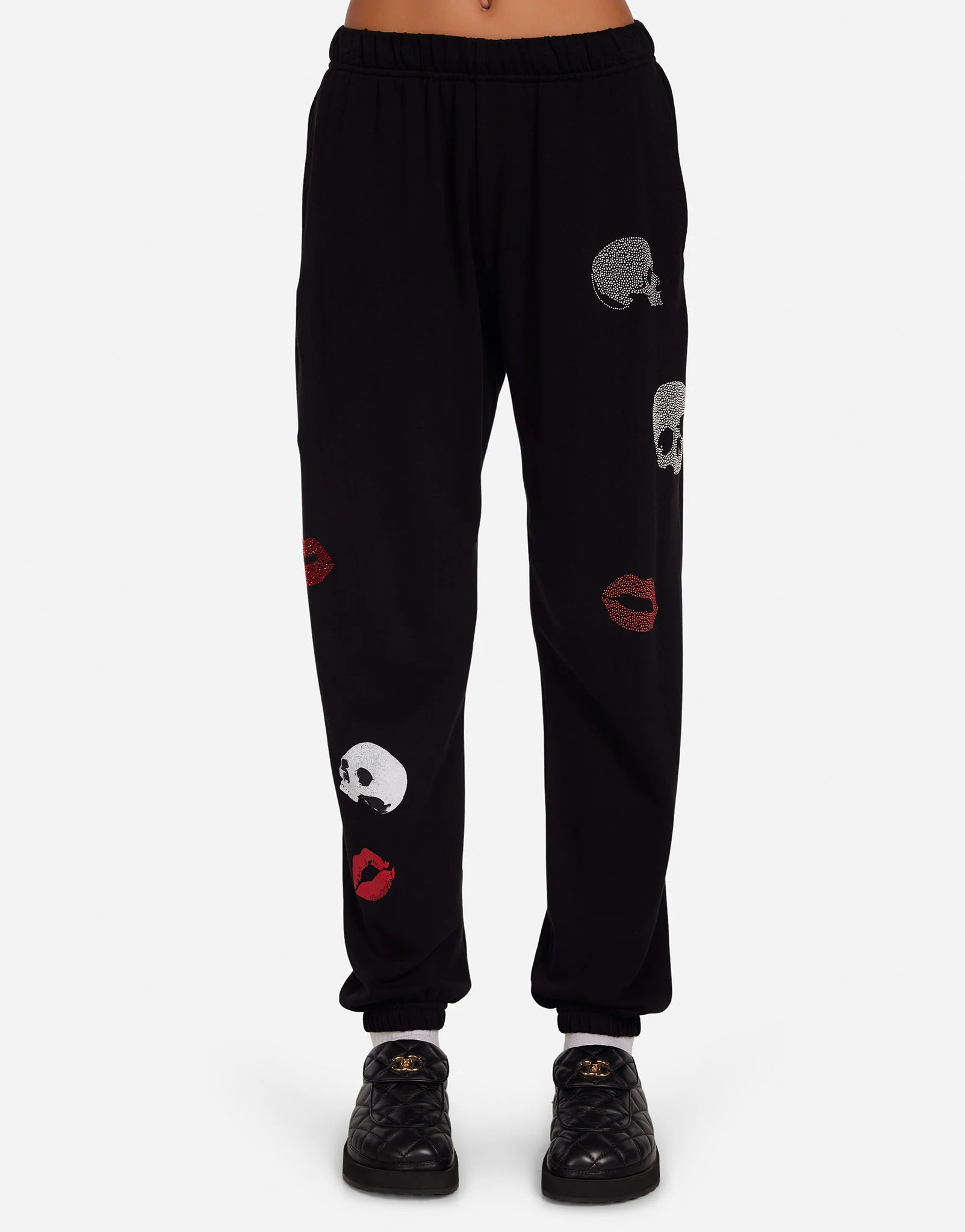 Stud Skulls & Lips Sweatpants in Black | Chantria by Lauren Moshi | Lauren Moshi