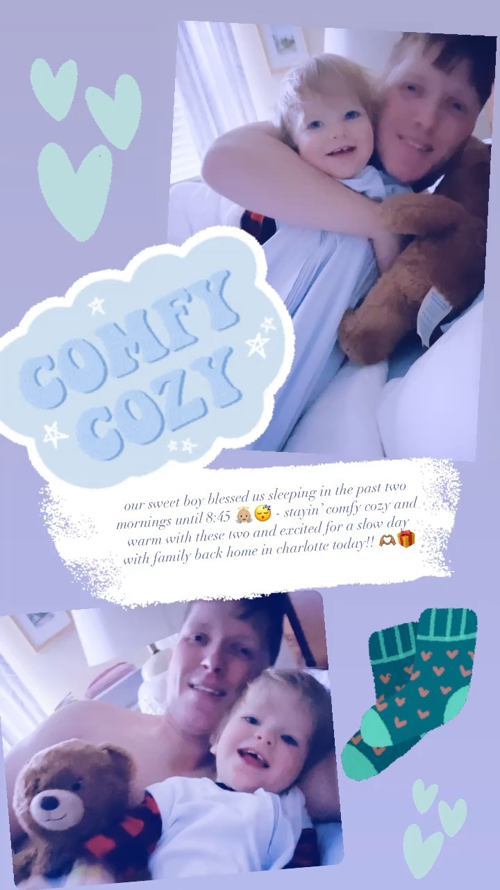 our sweet boy blessed us sleeping in the past two mornings until 8:45 👼🏼😴 - stayin’ comfy cozy and warm with these two and excited for a slow day with family back home in charlotte today!! 🫶🏽🥰

#LTKSeasonal #LTKfamily #LTKbaby