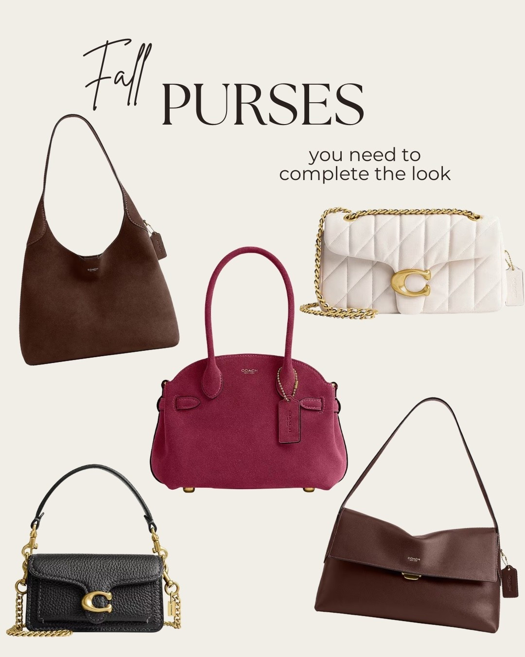 These Coach bags are giving fall outfit upgrade 🍂🤎 Suede, rich chocolate brown, berry tones + classic black and cream… basically all the colors I want to wear right now.

I linked all of these fall purse favorites on LTK ✨ Which one would you carry all season?

#LTKFallFashion #LTKItBag #CoachBag #FallPurses #FallStyle #FallAccessories #FallOutfitInspo #LTKFinds

#LTKootd #LTKSeasonal #LTKOver40
