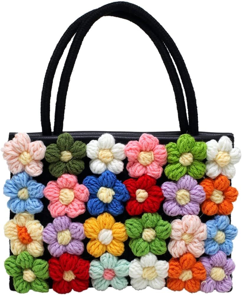 SUKUTU Women Small Flower Handwoven Crossbody Handbag Cute Multicolored Purse Bag Cotton Crochet ... | Amazon (US)
