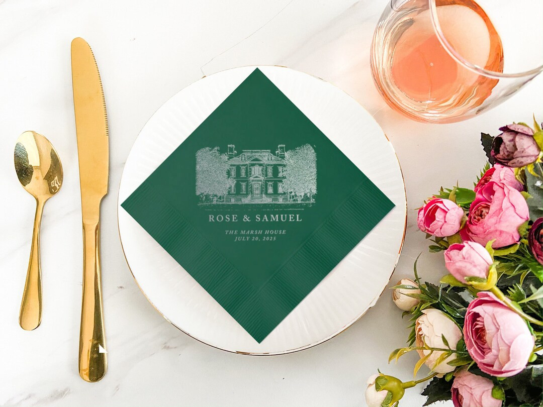 Venue Drawing Wedding Napkins Custom Wedding Napkins Venue Illustration Napkins Venue Cocktail Na... | Etsy (US)