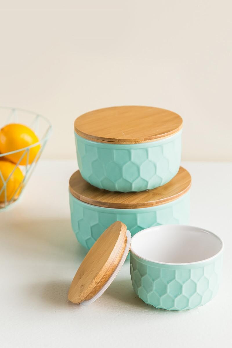 Bloomingville - Round Ceramic Mint Lidded Bowl Set | Francesca’s Collections