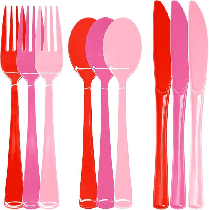 153 Pcs Valentine's Day Plastic Silverware Heavy Duty Disposable Tableware Sets Includes Spoons F... | Amazon (US)