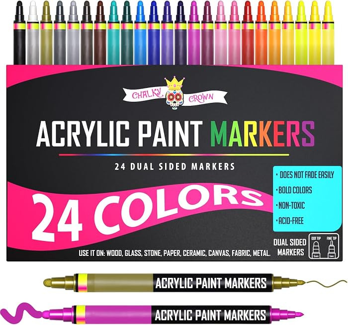 CHALKY CROWN Dual Tip Acrylic Paint Markers - Assorted - 24 Pack | Amazon (US)