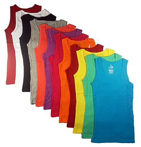 Studio 3 12 Pieces Pack Women's Ribbed 100% Cotton Tank Tops-Assorted Color, Muscle Tank Top, Medium | Amazon (US)