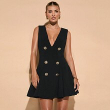 Elegant A-Line Peplum Skirt Suit Dress V-Neck Palace Style Long Dress, For Daytime Date, Night Club Party, Autumn | SHEIN
