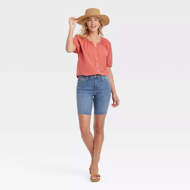 Women's Puff Short Sleeve Button-Front Blouse - Universal Thread™ | Target
