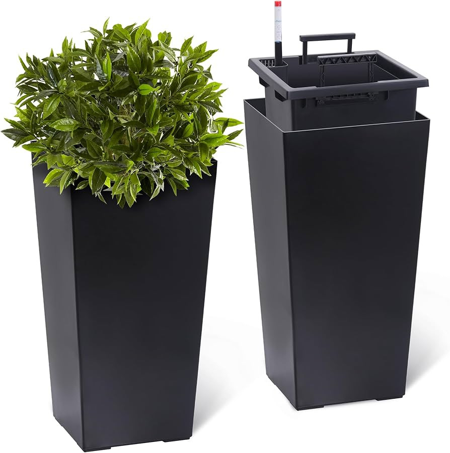GarveeLife 22.5 in Tall Planters Set of 2, Outdoor＆Indoor Black Planter Pots, High Front Porch ... | Amazon (US)