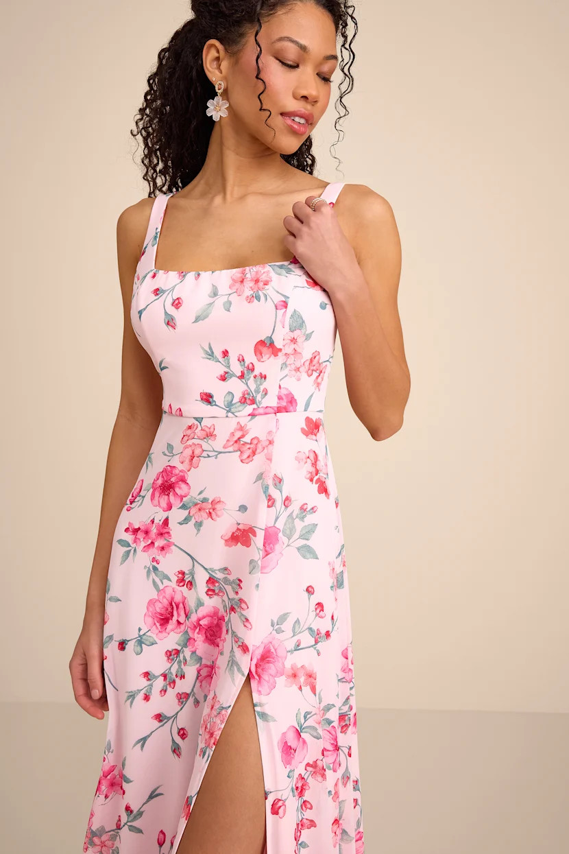 Remarkable Arrival Light Pink Floral Sleeveless Maxi Dress | Europe travel outfits  | Lulus
