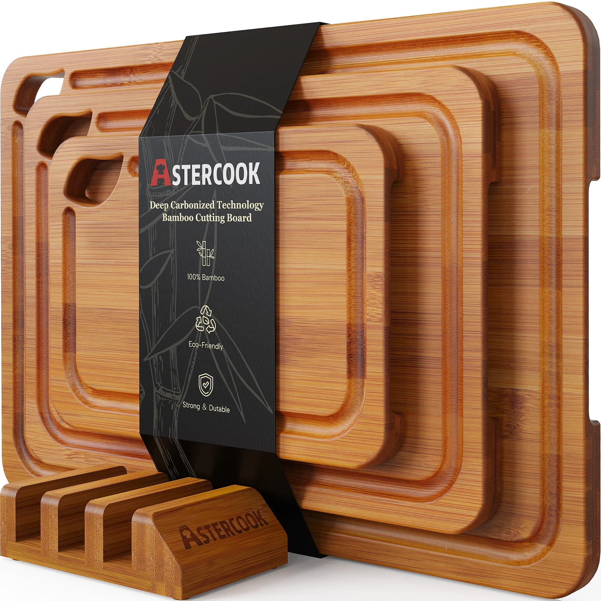 Astercook 4-Pieces Wood Cutting Board, Bamboo Chopping Board for Kitchen with Holder, Cutting Boa... | Walmart (US)