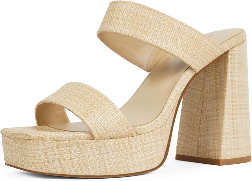 Modatope Platform Heels for Women Square Open Toe Chunky Heel Platform Sandals Two Strap Slip On ... | Amazon (US)