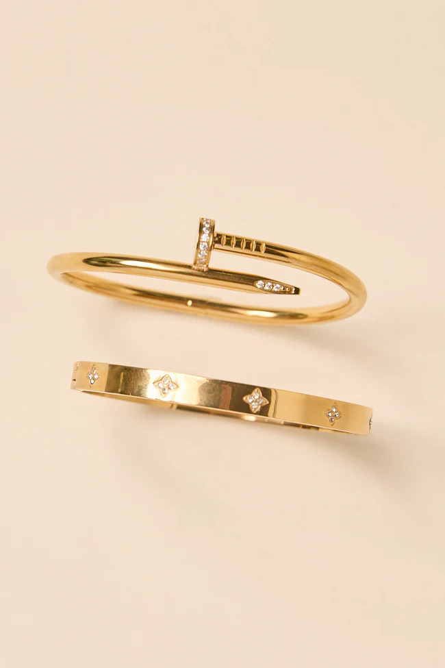 Alexis Gold Nail Bangle Set | Pink Lily