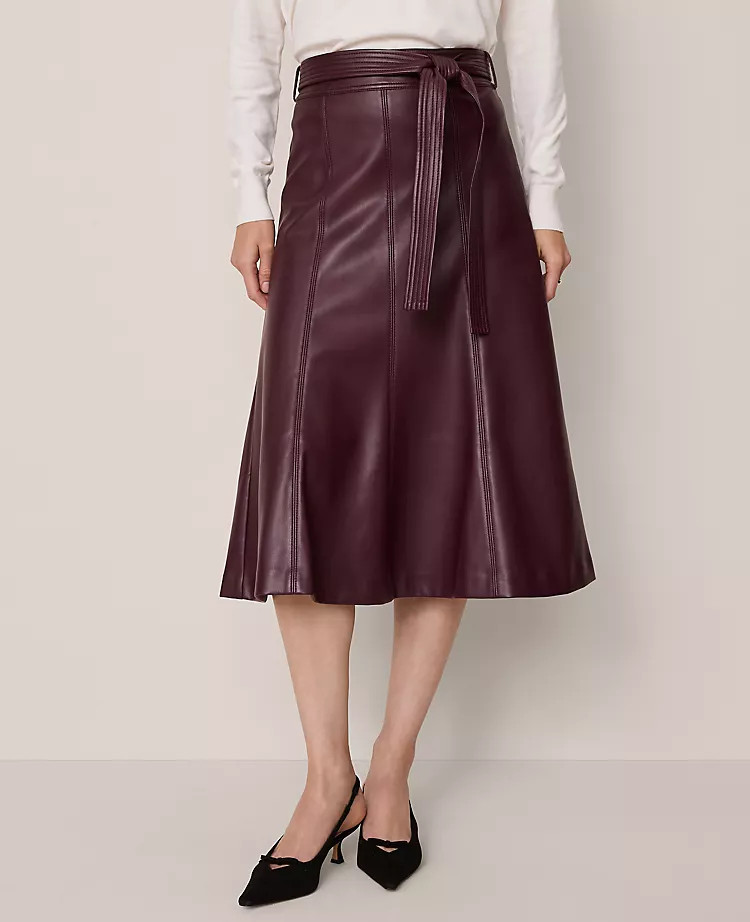 Belted Faux Leather Skirt | Ann Taylor