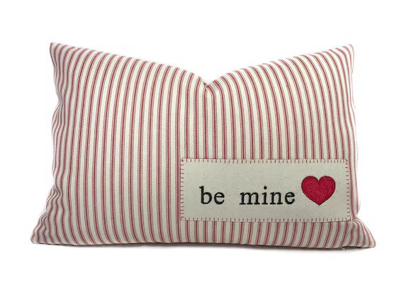 Valentine pillow cover with zipper, Red ticking stripe lumbar pillow cover for sofa couch or bed,... | Etsy (US)