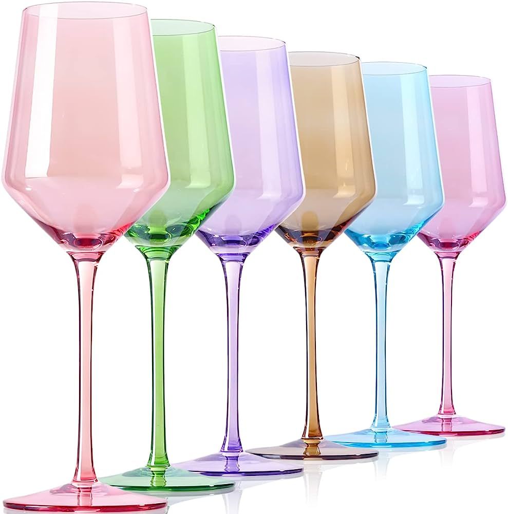 Amazon.com | Physkoa Colored Wine Glasses Set of 6 - Colorful Wine Glasses with Stems, 14.6OZ Cap... | Amazon (US)