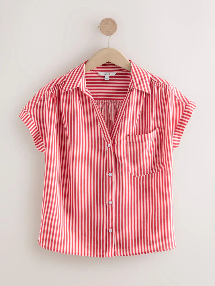 Red/White Stripe Short Sleeve Shirt with Linen | Next EU