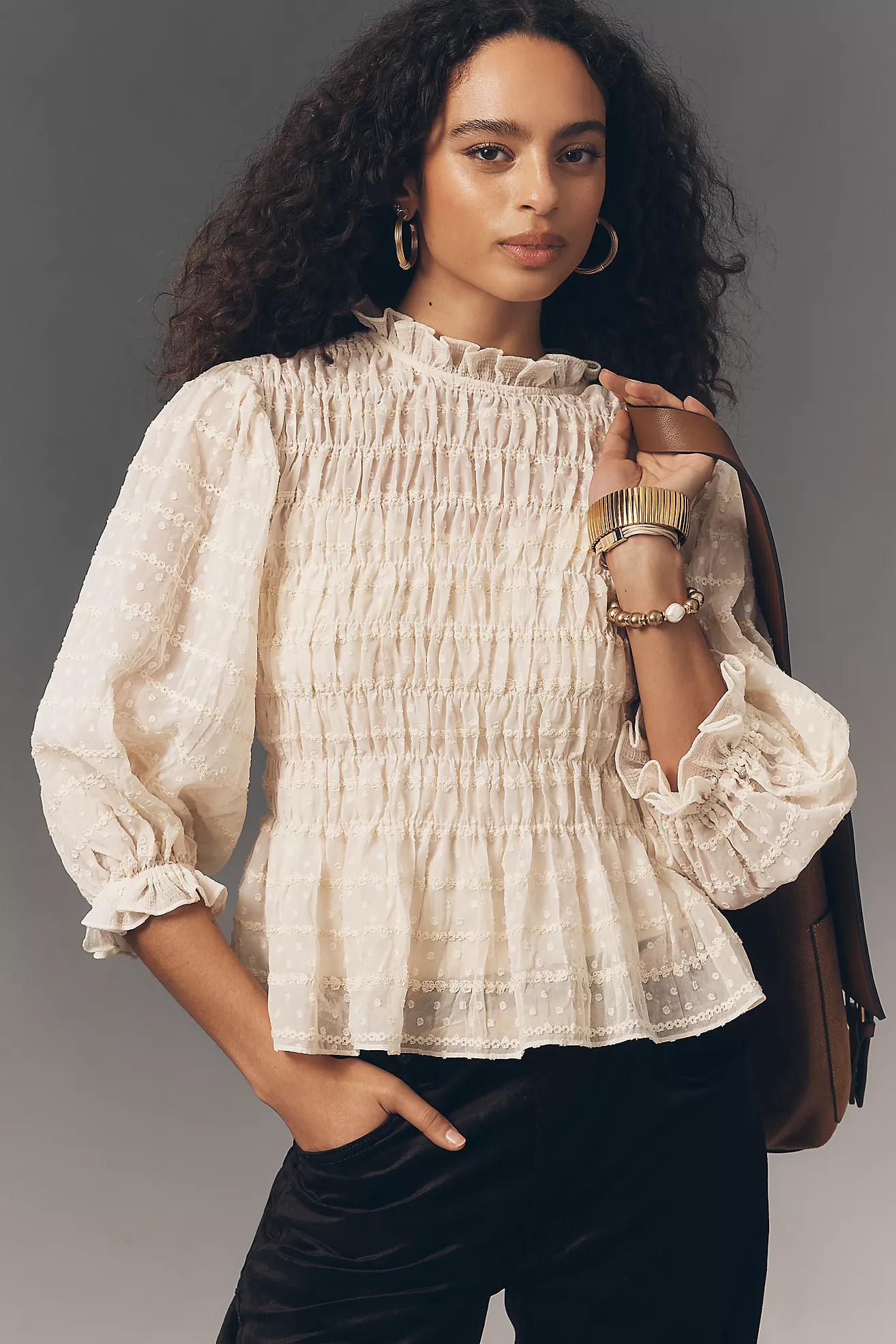 RAISONNEL Romantic Smocked High-Neck Peplum Top | Anthropologie (US)