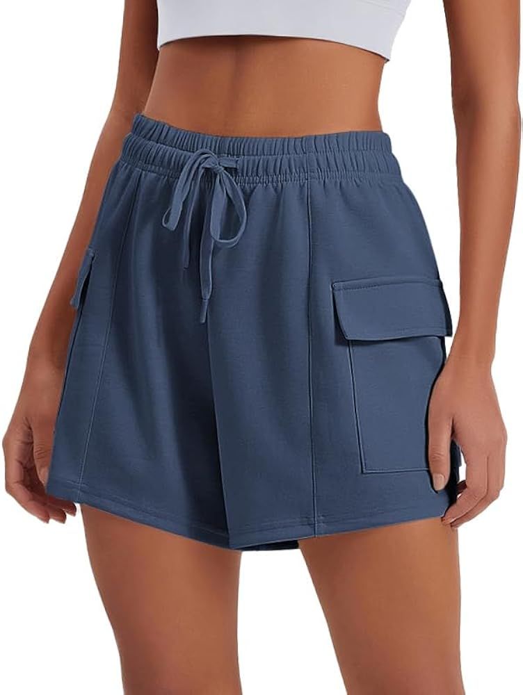 PINSPARK Sweat Shorts Women Comfy Casual Athletic Short Lounge Cargo Shorts High Waisted Drawstri... | Amazon (US)