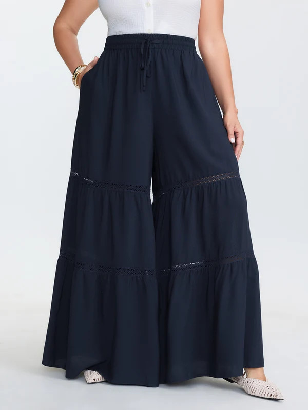 Tiered Spliced Drawstring Cut Out Flared Pants | Bloomchic