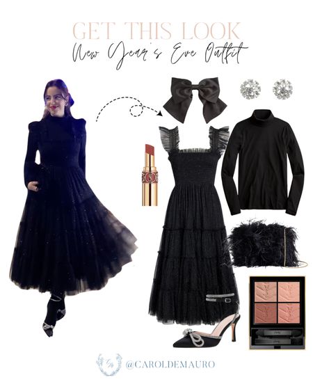 Upgrade your party look with this gorgeous outfit idea: a black tulle dress, paired with a pair of cute heels, accessories, and more!
#nyefashion #holidaylook #petitestyle #outfitinspo

#LTKSeasonal #LTKstyletip #LTKHoliday