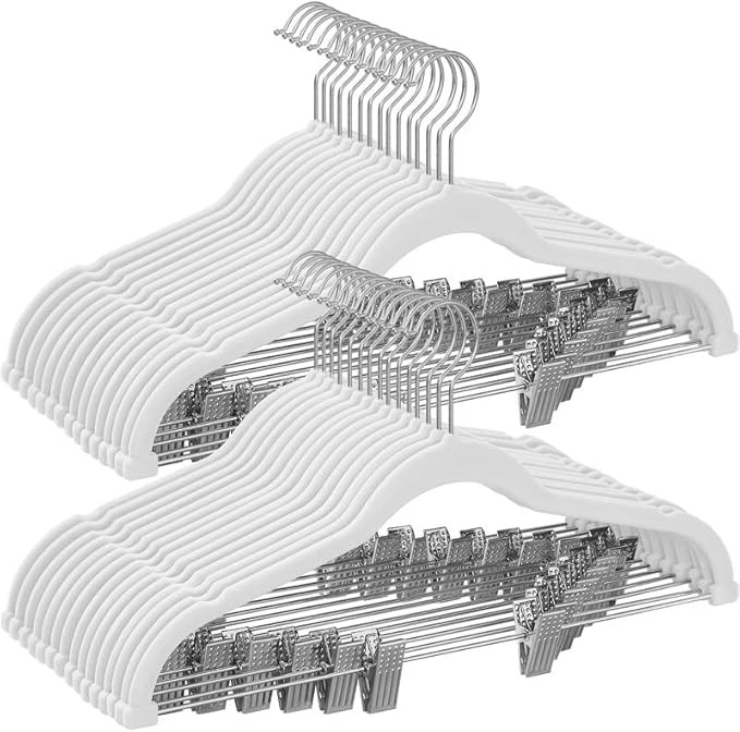 SONGMICS Pants Hangers, Set of 30 Velvet Hangers with Adjustable Clips, Space-Saving, Non-Slip fo... | Amazon (US)