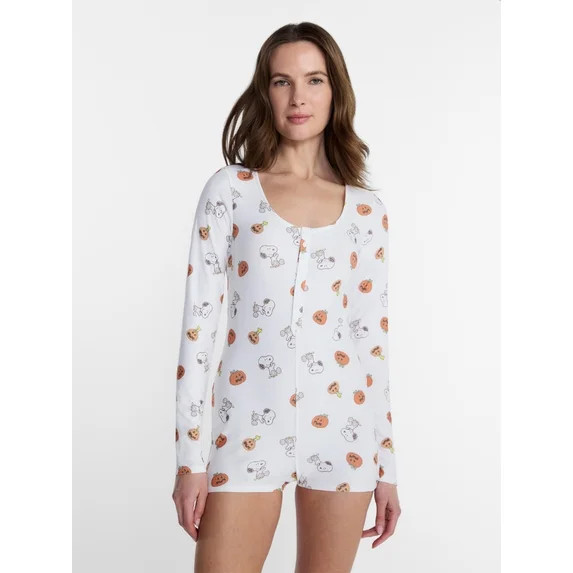 Peanuts Snoopy Women's and Women's Plus Pumpkin One Piece Sleep Romper, Sizes XS-2X | Walmart (US)
