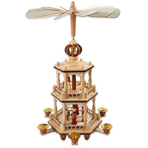 17 Inches Christmas Wooden Pyramid with 6 Candle Holders- Nativity Scene Set-Under The Christmas Tree - Table Top Holiday Decor - 3 Tiers Carousel (Two) | Amazon (US)