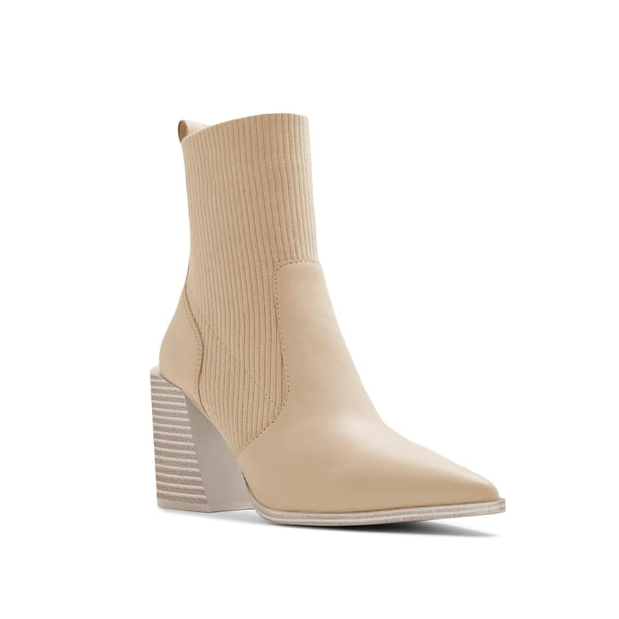 Womens Chunky Stacked Heel Ankle Boots Pointed Toe Booties Slip On Ribbed Knit Sock Boot | Amazon (US)