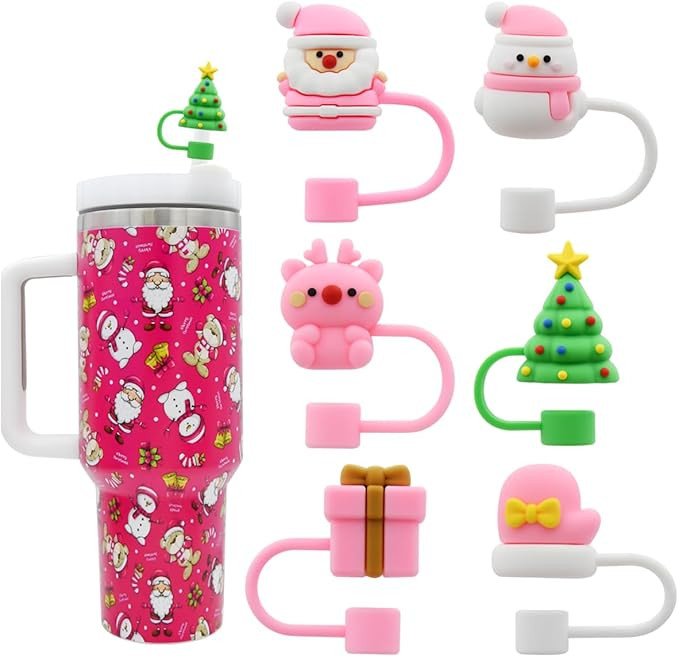 Straw Cover Cap for Stanley Cup,Straw Topper 10mm 0.4in Reusable Straw Tips Lids,Novelty Pink Str... | Amazon (US)