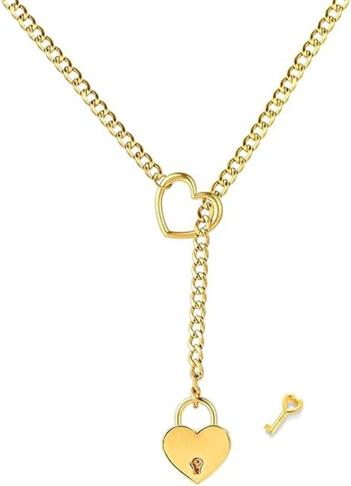 Slip Chain Necklace for Women Heart O-Ring Chain Necklace Long Cuban Chain Necklace Adjustable La... | Amazon (US)