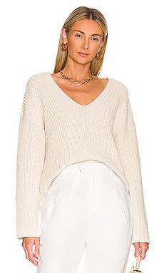 L'Academie Felton V Neck Sweater in White Oat from Revolve.com | Revolve Clothing (Global)
