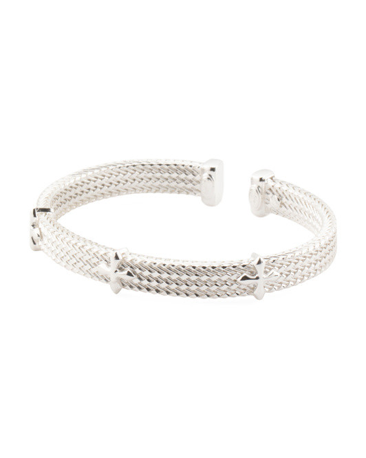 Made In Italy Sterling Silver Multi Cross Open Cuff Bracelet | TJ Maxx