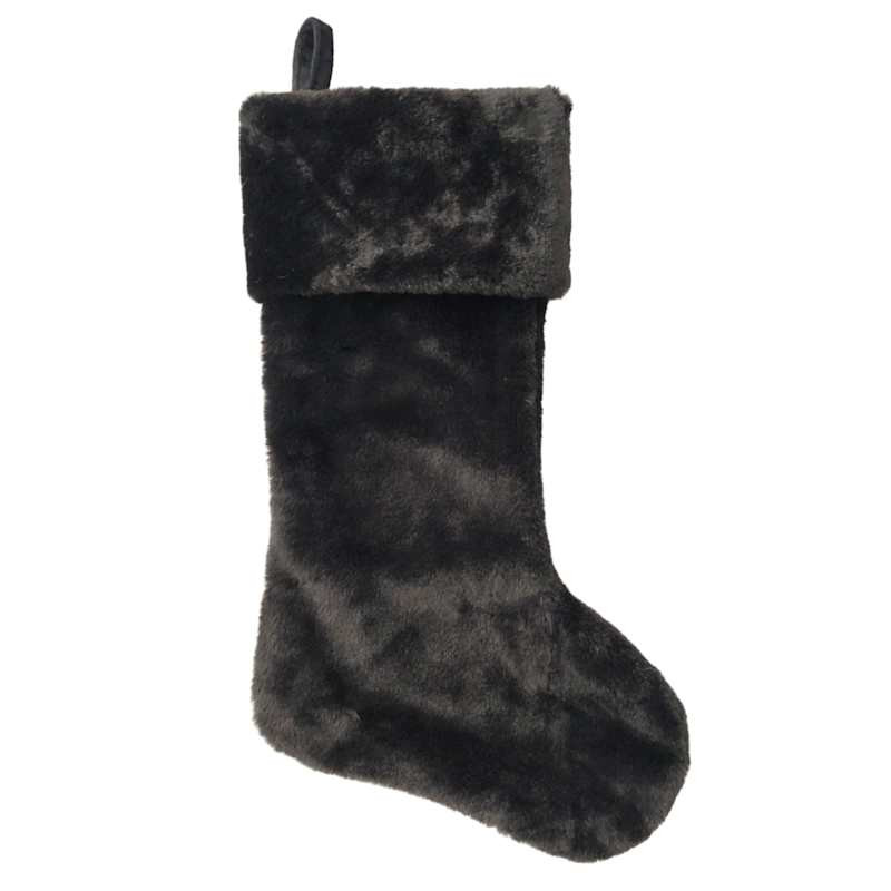 Crosby St Plush Black Stocking, 20" | At Home