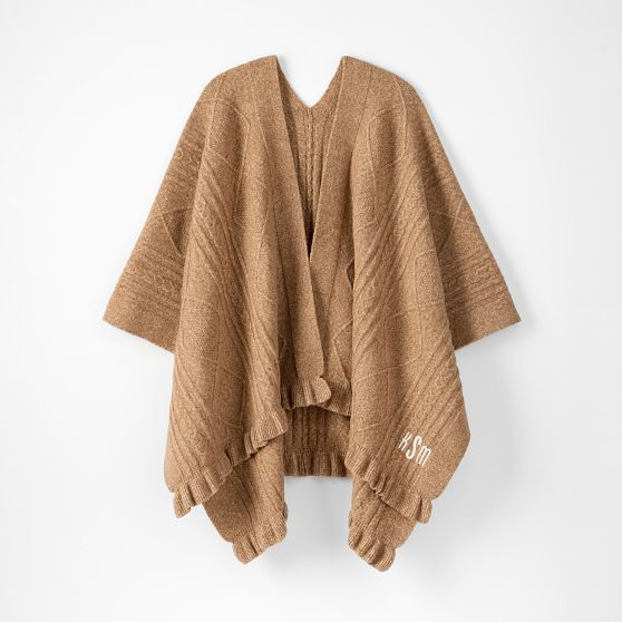 Cable Knit Ruffle Poncho | Mark and Graham