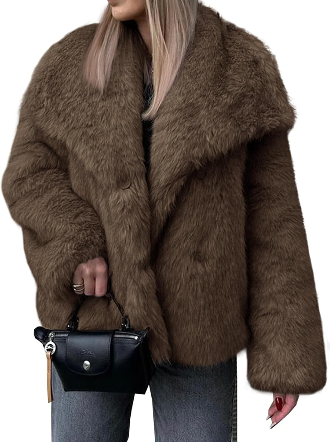 Cicy Bell Womens Faux Fur Coat Winter Shaggy Casual Oversized Lapel Jacket | Amazon (US)