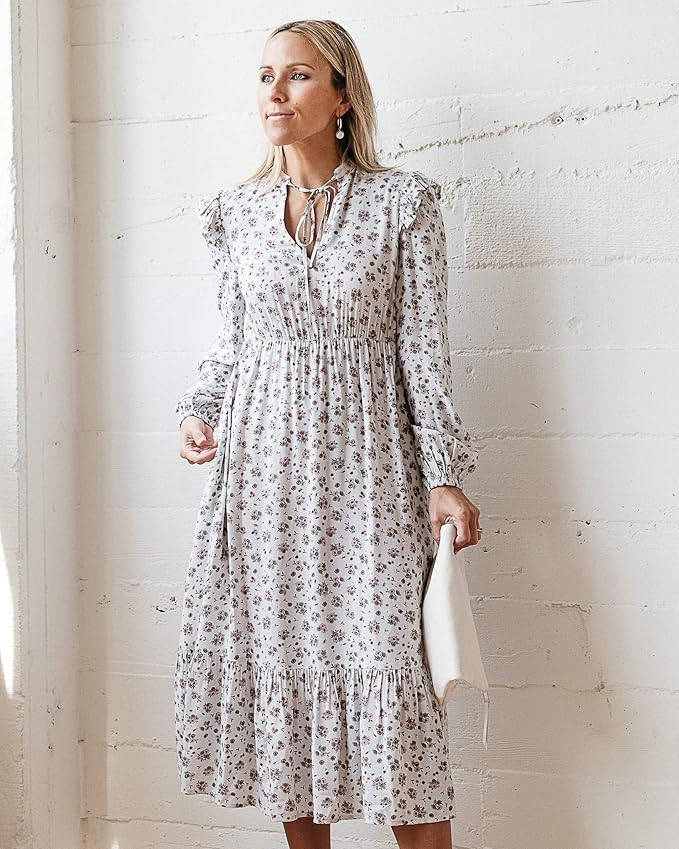 The Drop Women's Dawn Blue Floral Print Neck-Tie Lined Midi Dress by @jaceyduprie | Amazon (US)